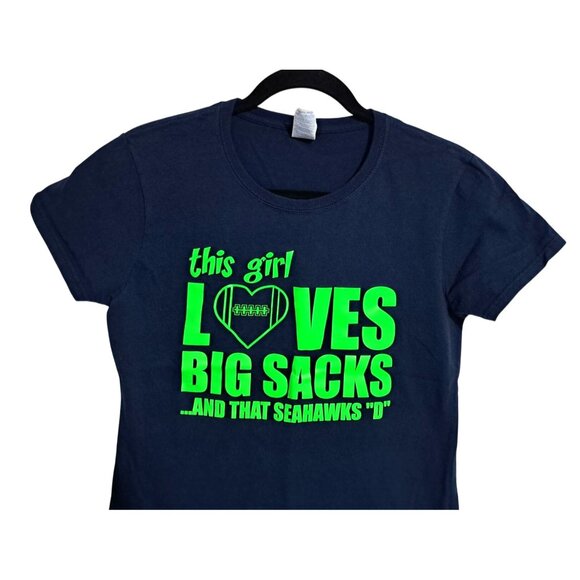 Seahawks This Girl Loves Big Sacks Seahawks D Graphic Tee Navy Medium Gildan Hea - Picture 8 of 11